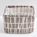 Brown geometric pattern cotton linen foldable storage basket with fabric handles - Coffee Plaid