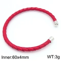 Rotes geflochtenes Lederarmband für Paare mit Silberenden und 60x4mm Innendurchmesser - Rotes Lederband Silbernes Metallende (KB183583-KLHQ)