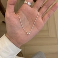 Detailed view of silver necklace with double ball pendant and engraved wide open ring - Double Small Bead Pendant Necklace (XL2450)