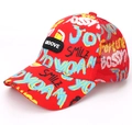 Red kids graffiti baseball cap with breathable mesh and stylish smile letters - SMILE Print / Red Mesh Curved Brim