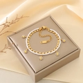Bracciale a doppio strato in acciaio inossidabile con pendenti margherita e maglia a cuore - Stile Margherita a Strati (KB208093-YWQY)