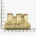 Detailed view of Neapolis castle resin fridge magnet with size reference ruler - Naples Italy