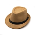 Chapeau fedora classique en paille avec ruban noir et bord recourbé pour protection solaire - M (56-58cm) / Kaki