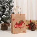 Christmas kraft paper gift bag with red sleigh print and durable paper handles - Gold Stamping 025-4 Red Sleigh Gifts / 21*15*8cm