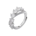 Macro detail of adjustable silver ring featuring five heart-shaped cubic zirconia stones - VJ515 Platinum X Heart