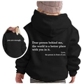 Kids black hooded sweatshirt featuring white letter print you are enough on cotton fabric - 100cm / Black