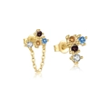Elegant S925 sterling silver gold-plated asymmetric earrings with multicolored gems - Stud Earrings [ME440]