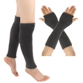 Close-up of dark grey ribbed knit leg warmers and fingerless gloves set for winter - Small Size / Dark Gray