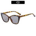 Cat eye sunglasses in tortoiseshell frame with grey lenses and blue trim detail - Blue Leopard Grey Lens