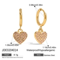 Waterproof gold stainless steel heart earrings with zircons and size measurements - Gold