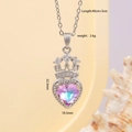 Crown necklace with purple heart gemstone and silver-plated finish, 40+5cm length - Heart Crown Silver 403