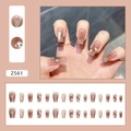 Elegant nude brown gradient press-on nails with heart charms and rhinestones Z561 - Z561 Heart Rhinestone Cluster