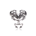 Vintage silver double dragon brooch with intertwined design and antique finish - Double Silver Dragons