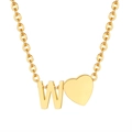 Golden stainless steel heart necklace featuring a 3D letter W pendant with an O-chain - Gold - Letter W