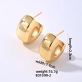 Mens hip hop golden wide C-shaped metal stud earrings with polished finish and dimensions - Gold