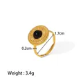 Detailansicht des goldenen Vintage-Rings mit schwarzem Edelstein und offenem Band - 18K Gold Sonnenstrahl Schwarzer Edelstein Stil (JDR201775)
