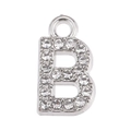 Macro shot of silver letter B charm pendant featuring detailed sparkling white rhinestones - Letter B