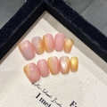 Pink and orange cat eye press-on nails in short square shape, 10-piece set on display - XS / Pink Amber Gradient-Extra Short Square Round (2013)
