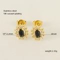 Golden stainless steel heart stud earring with black zircon and diamond accents - Sunflower Style / Black Zirconia