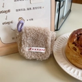 Mini étui en peluche pour AirPods en peau de mouton beige avec une lanière violette souple - Style Corde Courte / Khaki
