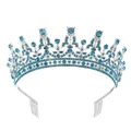 Silver bridal tiara with sparkling blue crystals and side combs for secure styling - Silver with Lake Blue Rhinestones