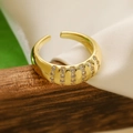 Macro shot of gold plated geometric ring with six rows of micro-inlaid zircons - Gold Wide Multi-Row Zirconia Style (14185)
