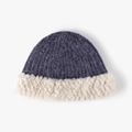 Cappello a secchiello invernale in maglia viola scuro con bordo in pelliccia sintetica - Blu Grigio