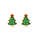 Macro shot of green enamel Christmas tree earrings with sparkling colorful rhinestones - A138-25 Green Enamel Tree