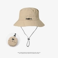 Foldable beige waterproof sun hat with adjustable drawstring and packable storage pouch - Khaki