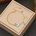 Goldenes Armband mit buntem Herz-Kleeblatt, hohlem Blatt und blauem Evil Eye Schutz - 4# Blumen