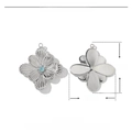 Technical drawing showing 26mm stainless steel four-leaf clover pendant with blue rhinestone - VG400x3 Silver Clover with Blue Zirconia