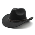 Chapeau de cowboy en feutre noir avec large bord relevé et bande en cuir marron - M (56-58cm) / Noir