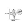 Silver titanium threadless labret with three sparkling clear cubic zirconia stones - Three-stone Cluster Style (T2552-3#) / Silver
