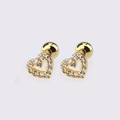 Golden hollow heart stud earrings with sparkling zircon and ball screw back closure - Gold Tiny Zirconia Heart