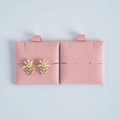 Detailed view of floral pearl earrings on pink velvet jewelry inserts in high quality - Pink