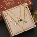 Double-layered gold stainless steel necklace featuring colorful evil eye and star charms - Star Evil Eye Style (7#)