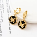 Gold plated butterfly hoop earrings with black shell pendant and sparkling diamond accents - Black Base Gold Butterfly Round Style