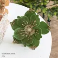 20cm deep green velvet Christmas flower with gold glitter edges for tree decoration - Moss Green Velvet Magnolia 20cm