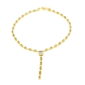 Primo piano della collana a Y dorata con pietre rettangolari in zircone trasparente - Bianco