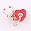 Rose gold stethoscope brooch with red enamel heart and crystal rhinestones for nurses - Full Diamond Stethoscope Rose Gold