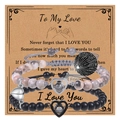 Detail of magnetic heart charms and projection stone on beaded couple bracelets - Pink Zebra Stone & Matte Stone Bracelet