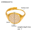 Golden stainless steel heart ring with sparkling white zircon pave and 7 size fit - Size 7 (Adjustable) / Gold Round (A789)