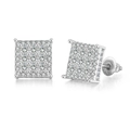 Detailed macro view of square S925 silver stud earrings with screw backs and cubic zirconia - Silver