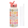 Borraccia sportiva da 1L in acciaio inox isolata con smiley e manico arancione - Bianco Avorio 23D