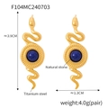 Gold plated snake earrings in titanium steel featuring vibrant blue natural stones - Gold Blue