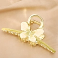 Large golden butterfly hair claw with cream tulip enamel details on silk background - Olive Green Butterfly-AY12-1