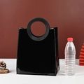 Chic black glossy PVC gift bag with unique circular handle and minimalist square shape - Round Handle Black / Large (25*15*28)