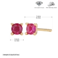 Vista macro detallada de las dimensiones del circón rojo y aretes de plata 925 de ley - Plata 925 Bañada en Oro - Circonita Roja