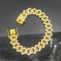 14mm gold-plated hip hop Cuban link bracelet with full rhinestones and square clasp - 8inch (20CM) / Gold