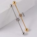 Industrial barbell earring in gold and silver finish with 5.9mm flower gemstone charm - NO 11 Small Flower